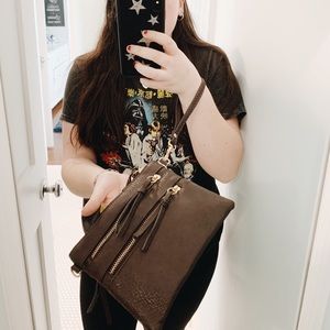 Brown, leather wristlet